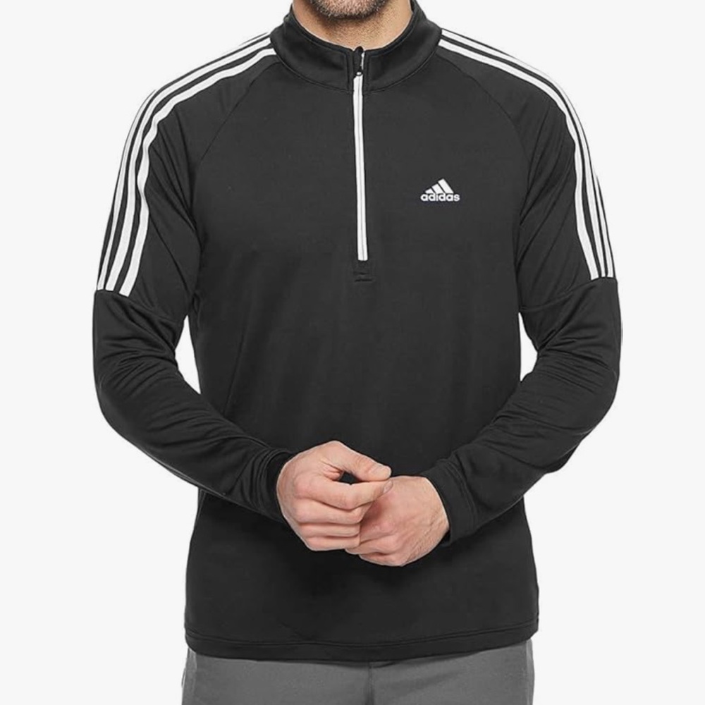 adidas Golf Men's 3 Stripe French Terry 1/4 Zip Pullover Black XXL